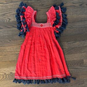 NWOT Mer St. Barth Girls Red Dress with Navy Tassels, Size 6